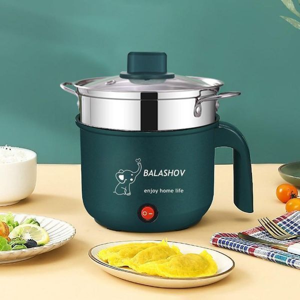 Електрична каструля з антипригарним покриттям 1,5 л, багатофункціональна пароварка з кришкою Зелена 36 фото