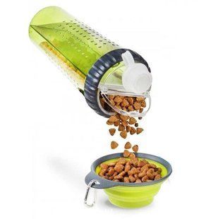Пляшка подвійна для води та корму зі складною мискою для собак та кішок Pet Drink Bottle PET DRINK BOTTLE фото